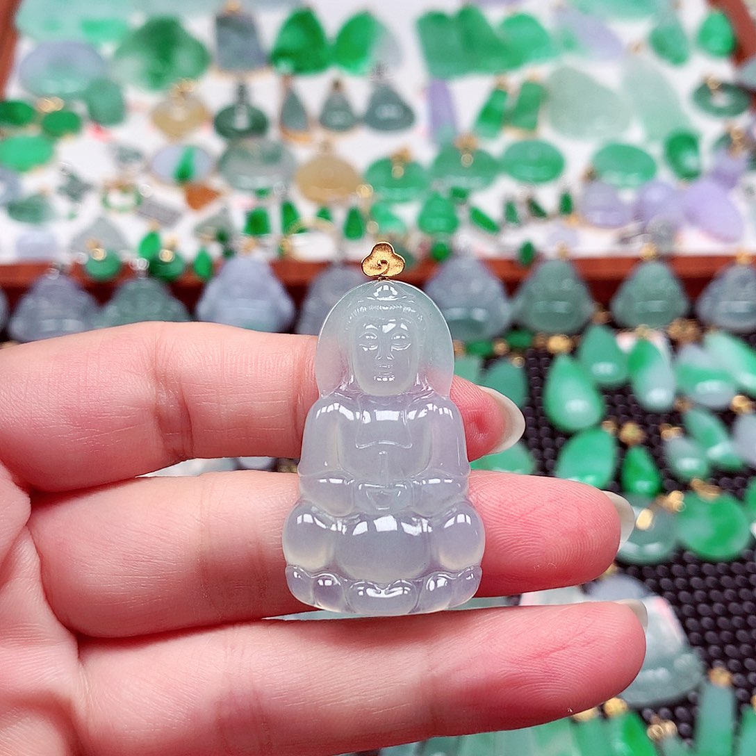 吊坠(不含链)18K金镶嵌翡翠天然翡翠A货