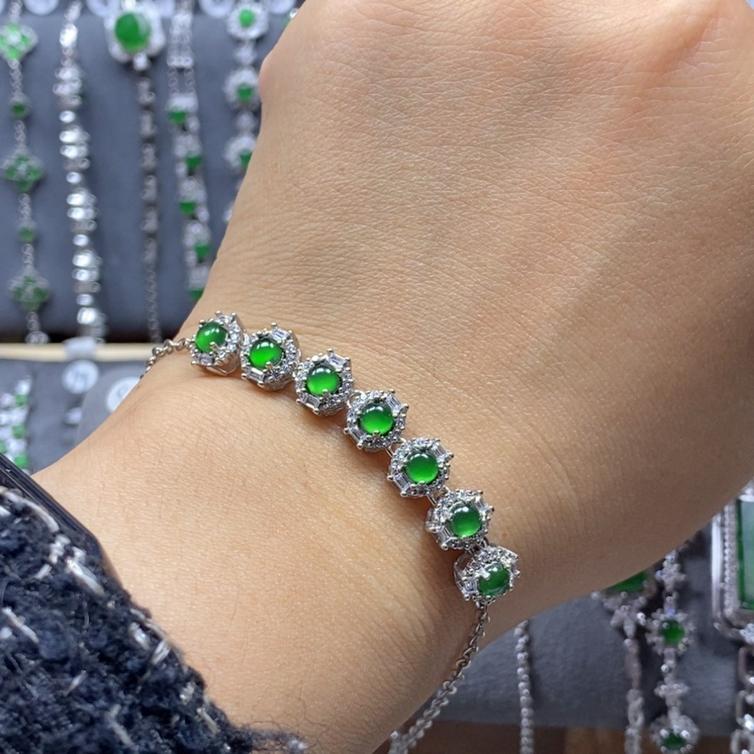 翡翠颈饰银S925镶嵌97翡翠手链