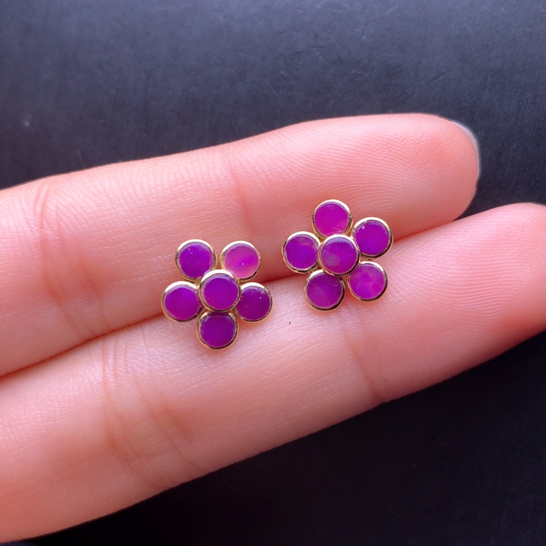 苏纪石（舒俱来）耳钉18K金镶嵌