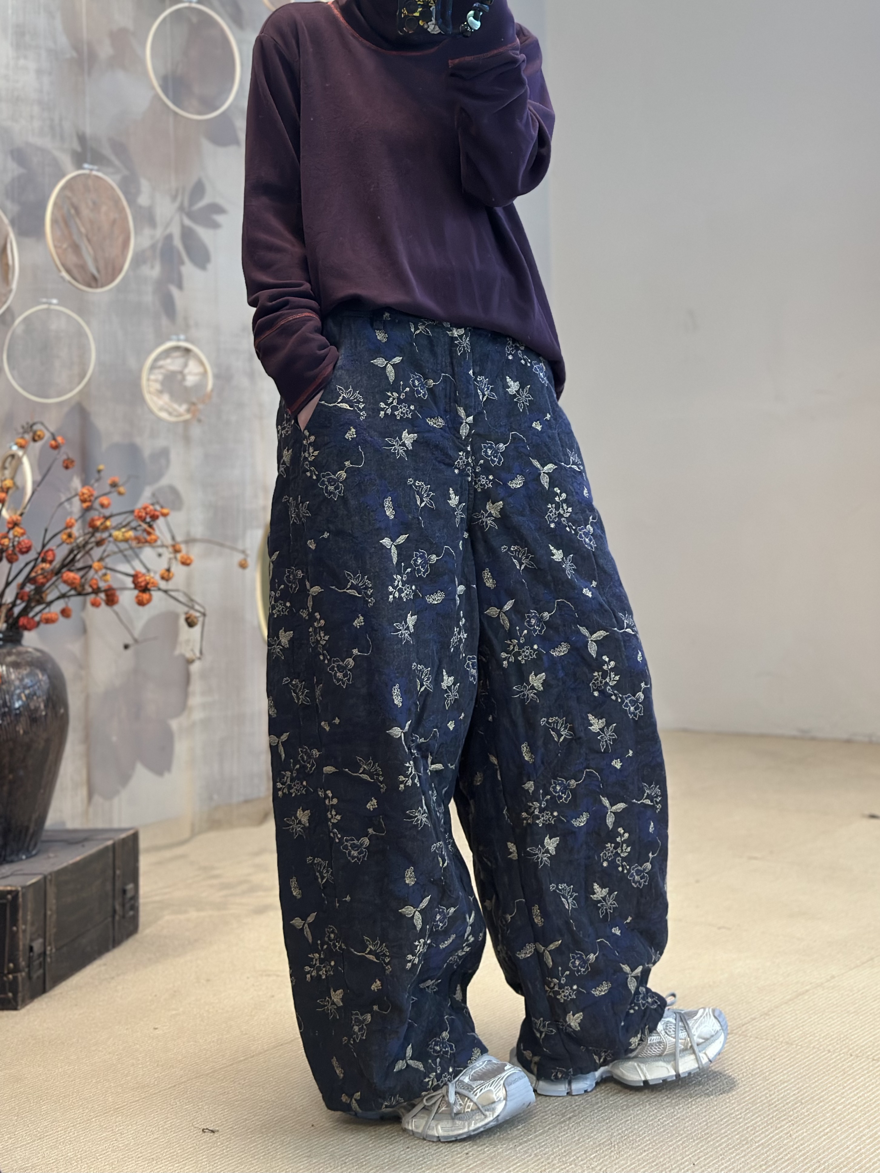 衣牧了然251029色织提花洋气直筒裤百搭棉裤