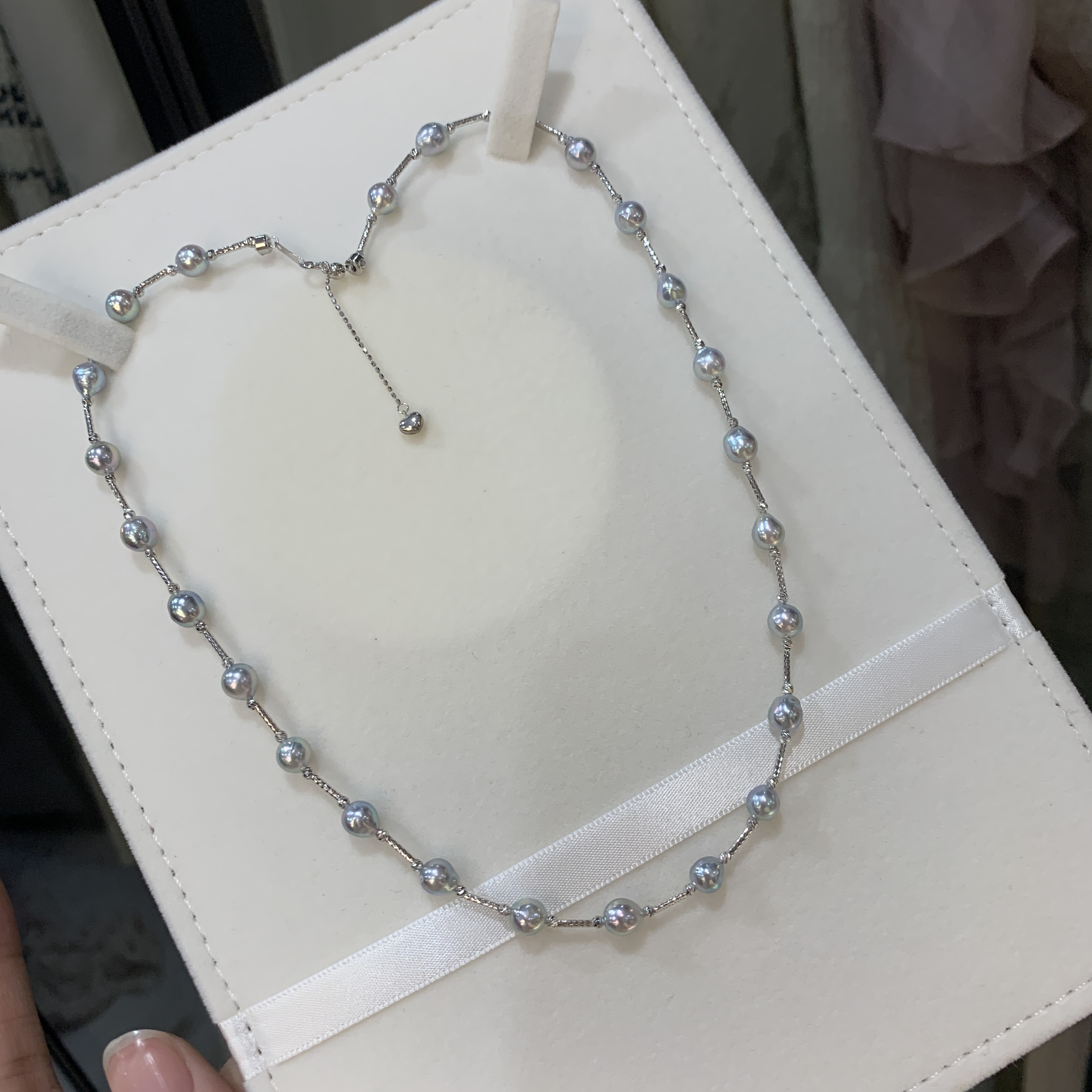 七分「星海」5-6mm海水真多麻微巴满天星项链 银蓝灰色系 日常百搭