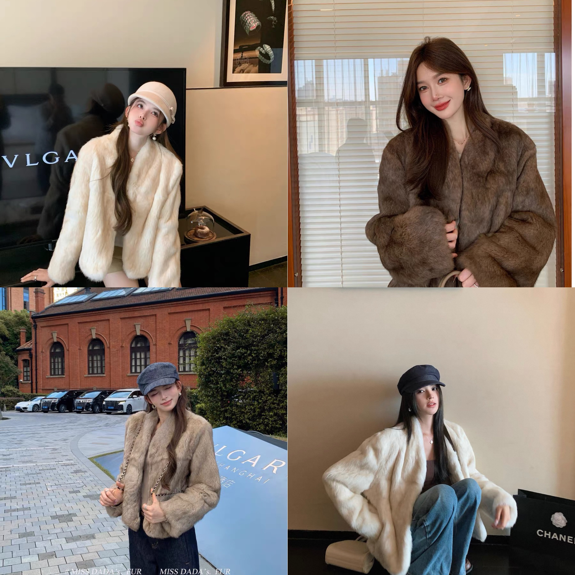 【时尚新贵】冬季短款双色环保兔毛皮草外套千金风保暖