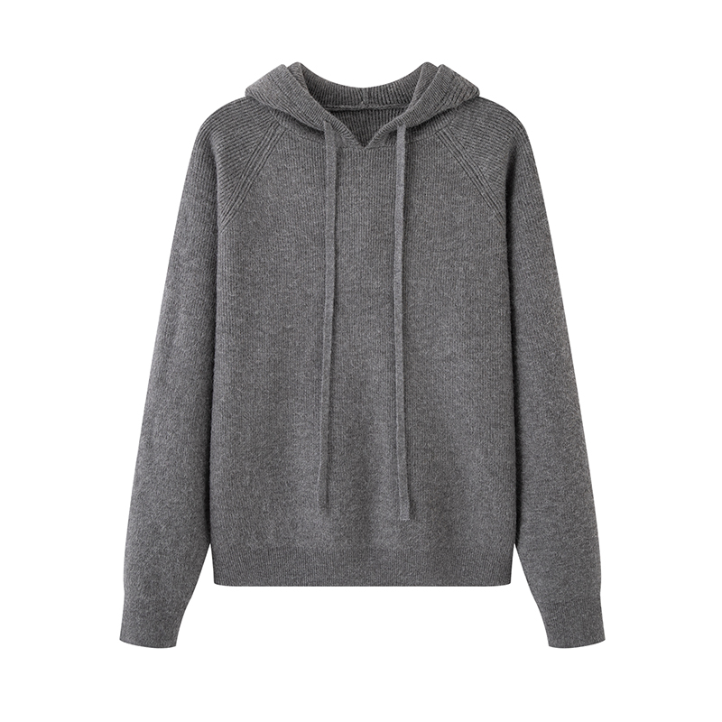 【MM麦家商场同款】2025冬季新款连帽灰色针织衫宽松休闲毛衣133281