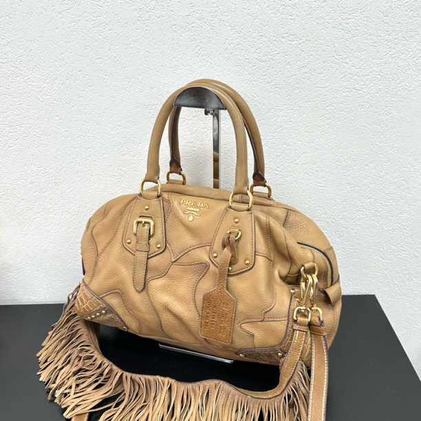 95新 Prada/普拉达 绝版稀有秀款流苏保龄球单肩斜挎包 124423