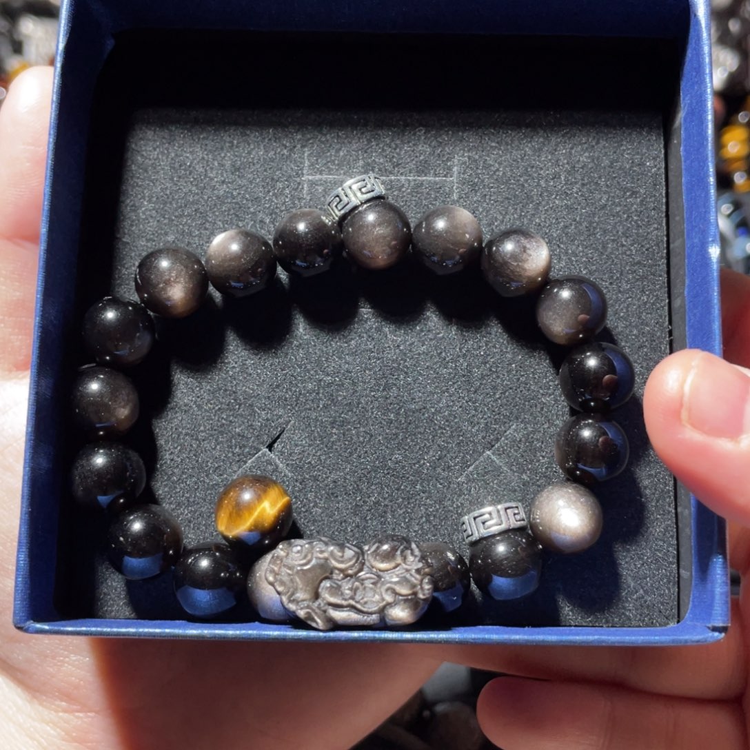 烨***然黑曜岩未镶嵌手串定制款不退不换