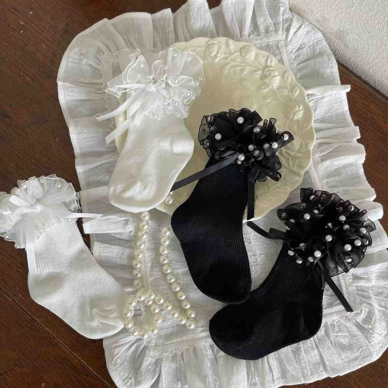 TW2290重工珠珠蝴蝶结袜子