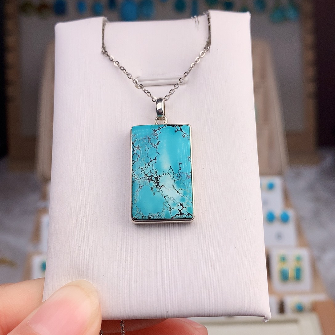 绿松石耳饰银S925镶嵌