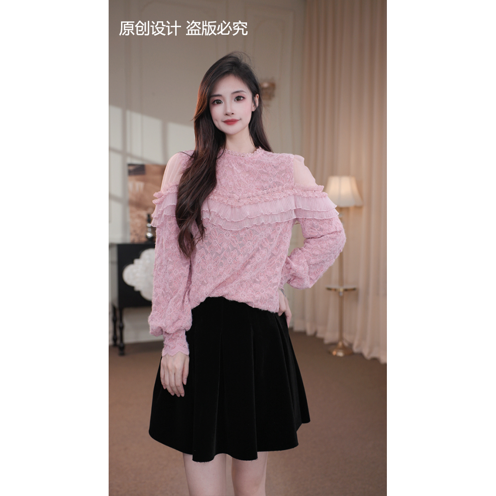 旷宁宁·樱花少女·秋冬装花朵镂空设计感洋气小衫上衣女装-91527