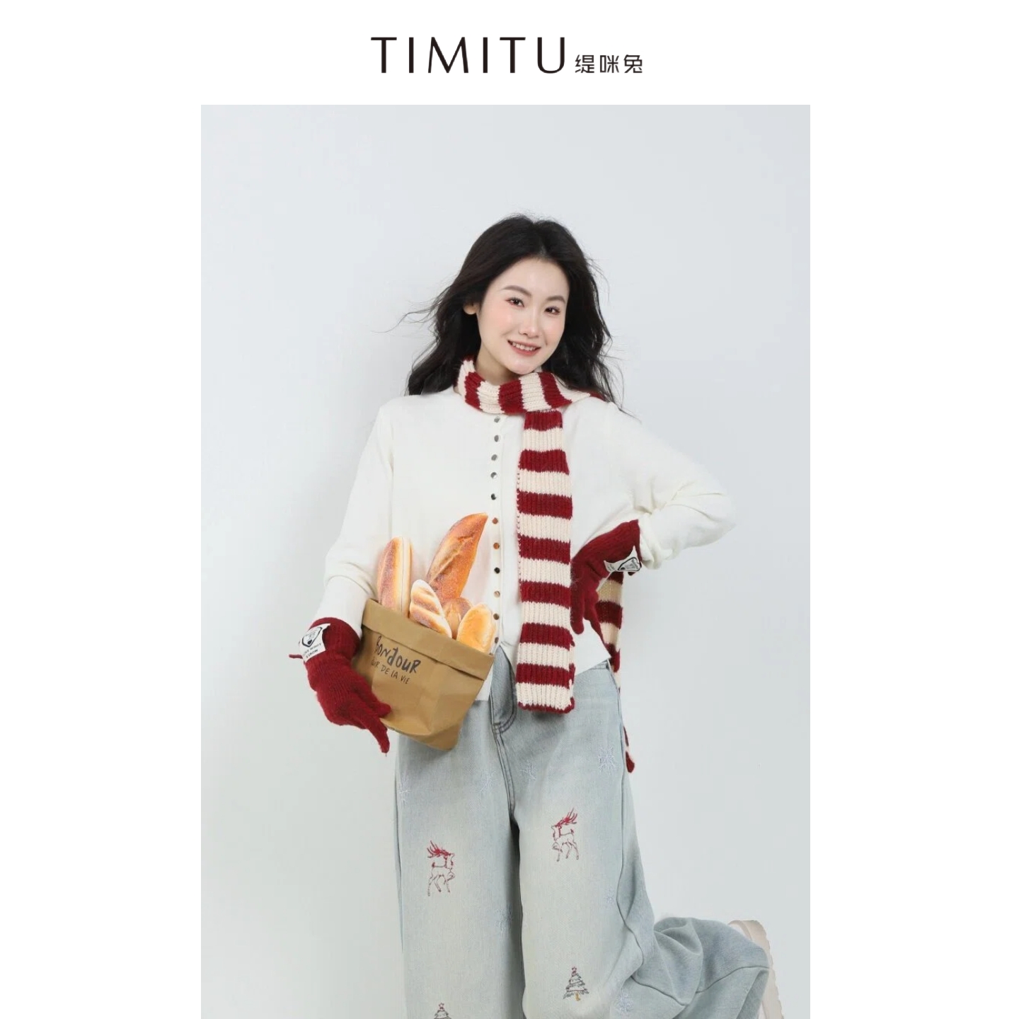 TIMITU缇咪兔圣诞节日拍照氛围感刺绣针织衫35124023