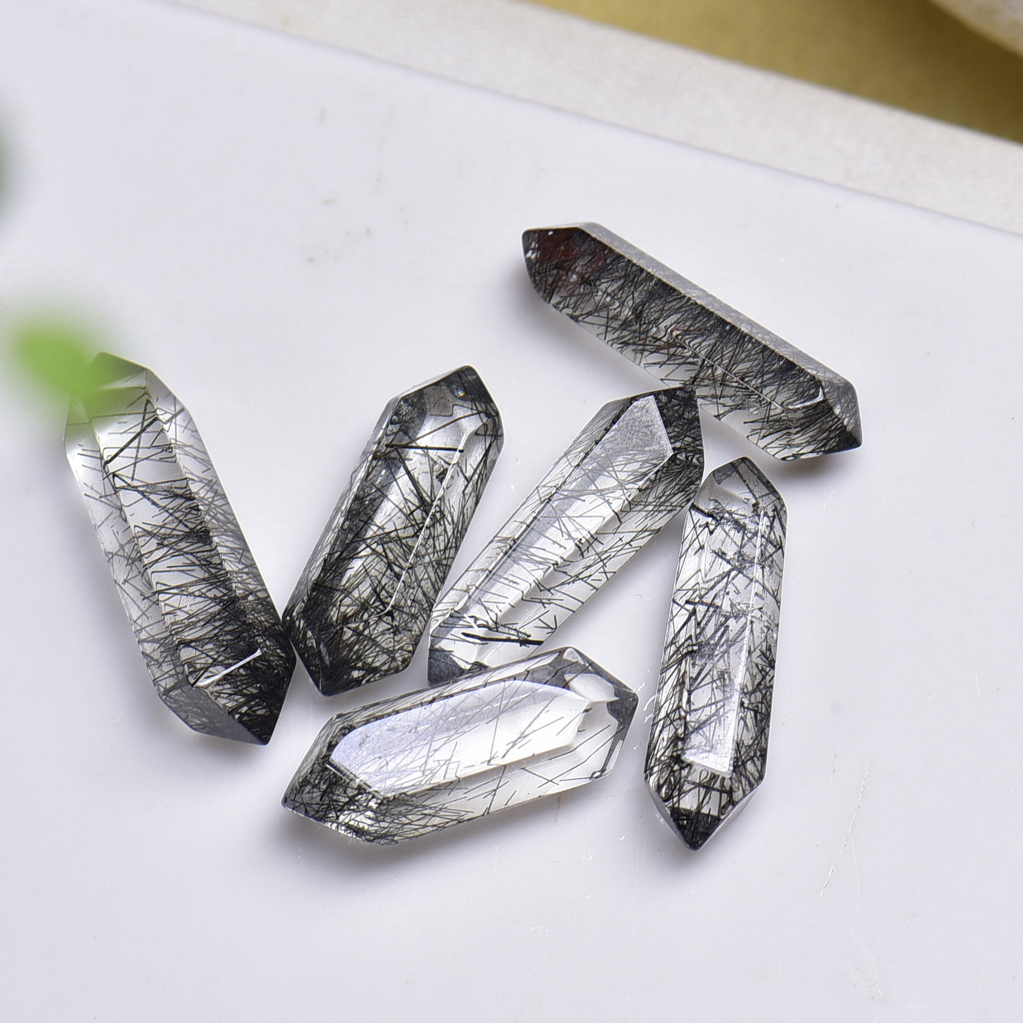 天然黑发晶原石吊坠六棱柱随形多面体水晶裸石手工编绳配件
