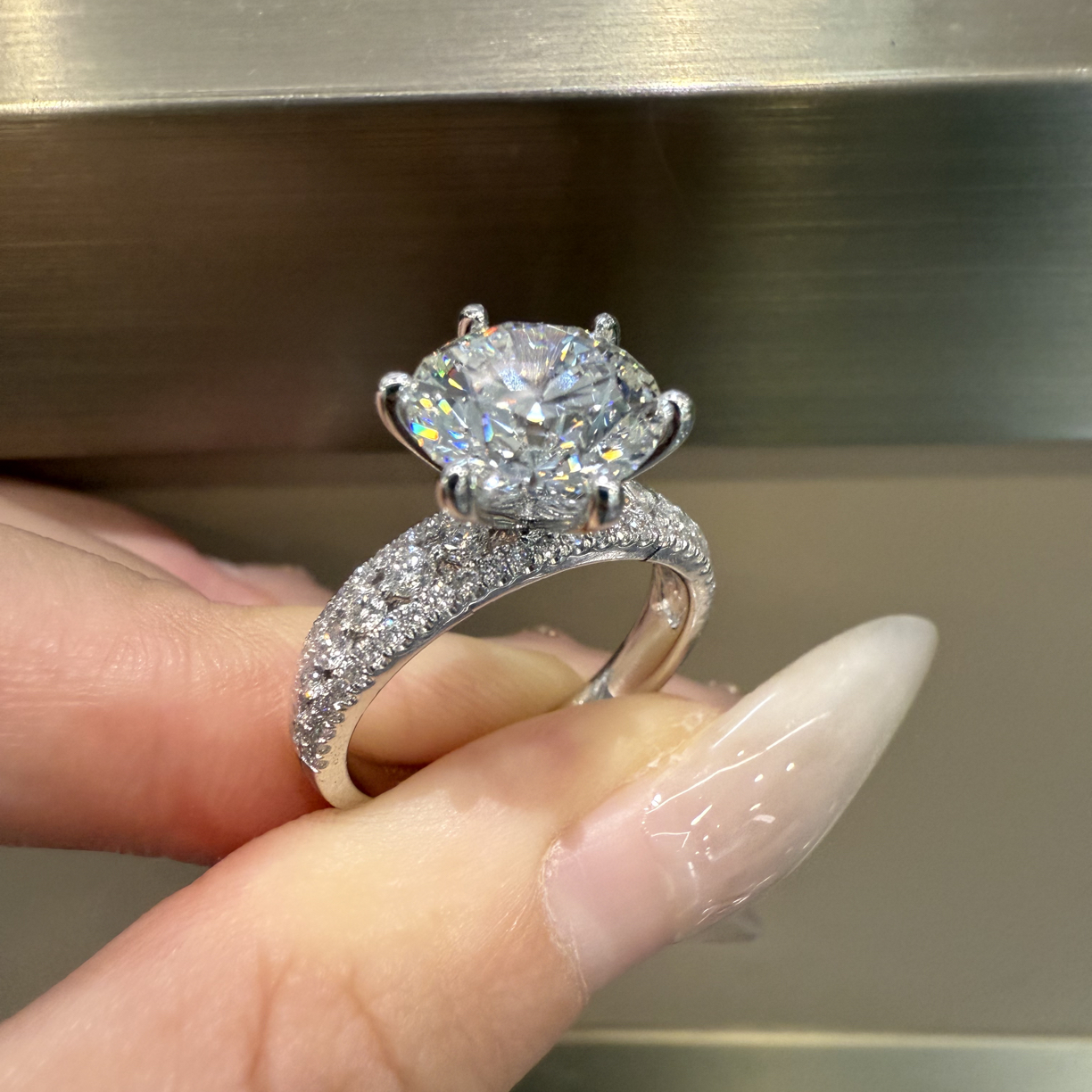 实验室培育钻石重金满镶六爪宽臂公主风铂金送女友送老婆