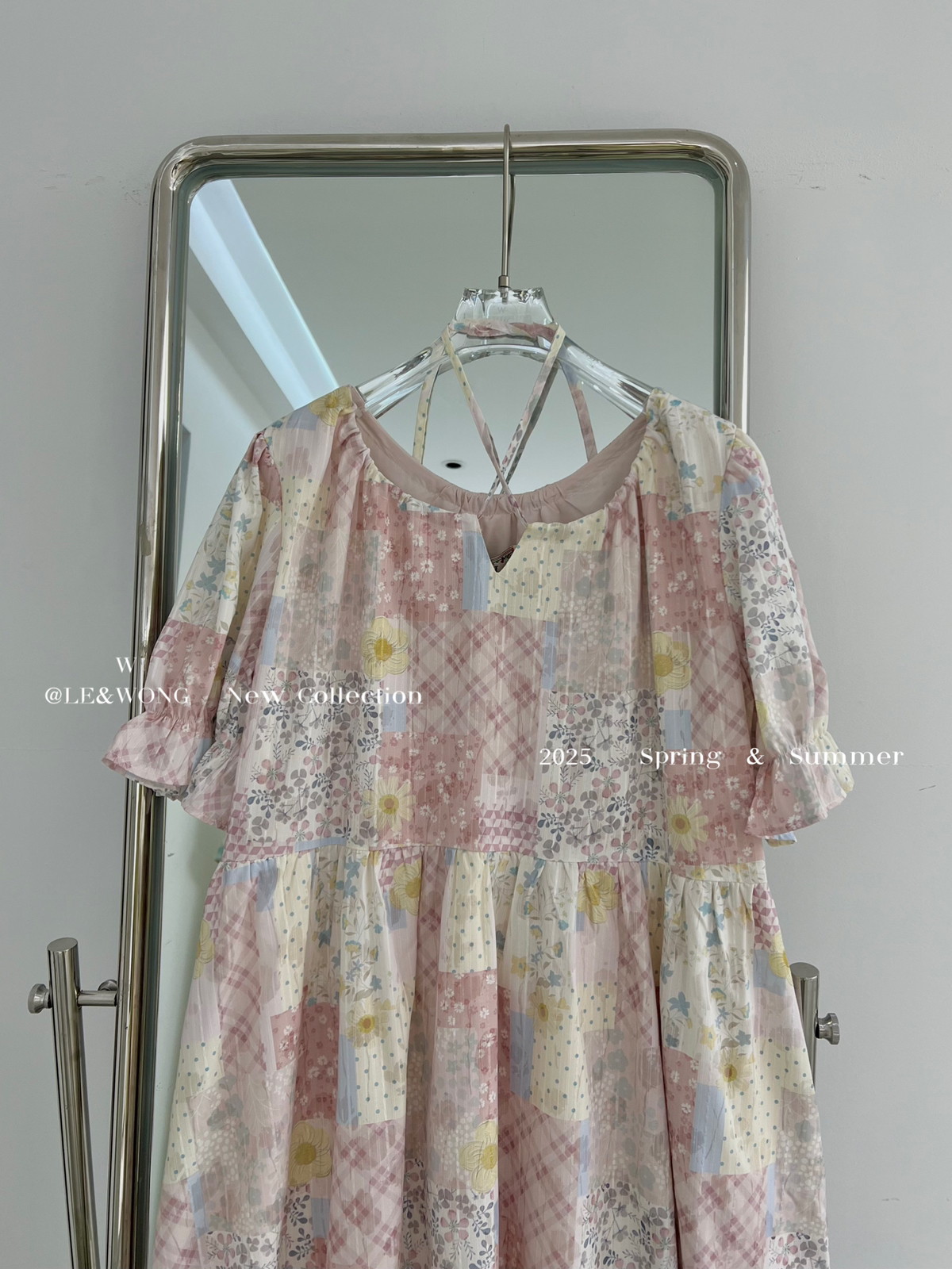 蕾丝拼接碎花泡泡袖长款连衣裙女夏季流行漂亮大码胖mm