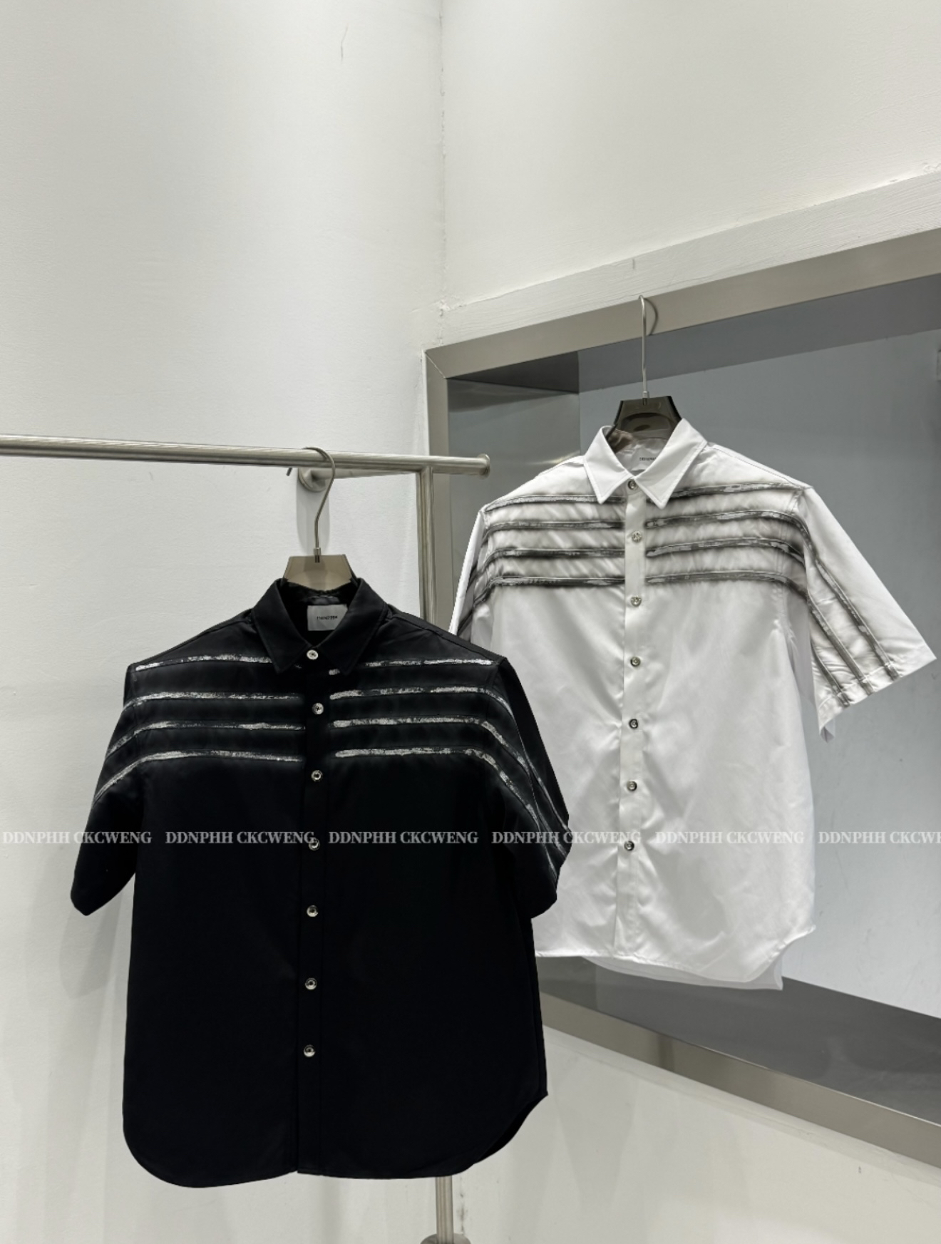 原创设计条纹男士短袖衬衫潮流宽松休闲百搭春夏款C0972