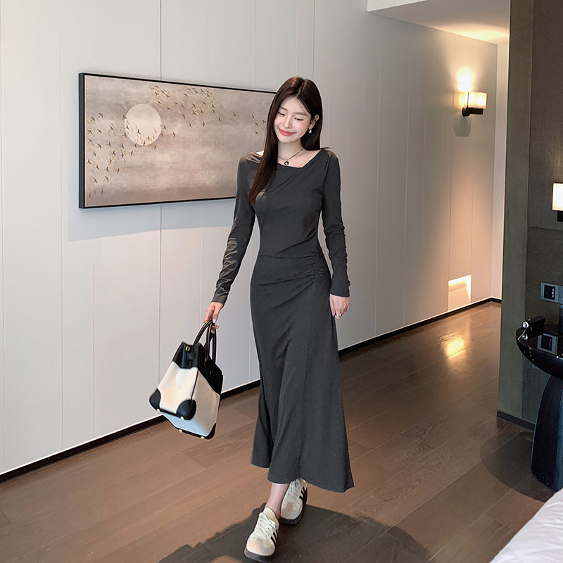 【现货清仓】【云柔裙】捏褶修身显瘦气质连衣裙