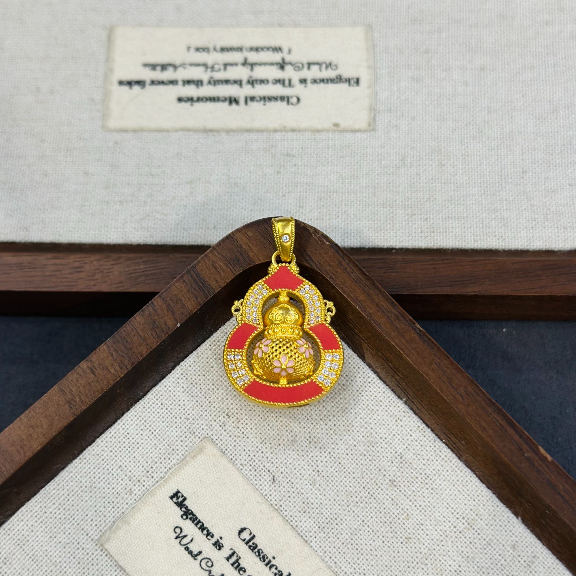 【合成/培育】999足金5G工艺黄金镶嵌钻如意葫芦吊坠