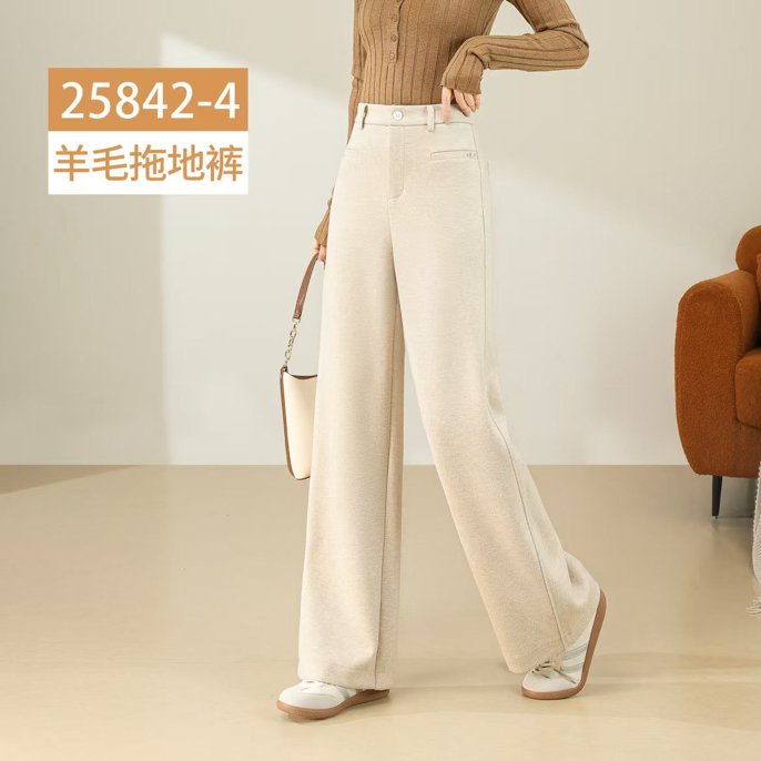 秋冬加厚桑蚕丝羊毛高腰显瘦窄版直筒裤