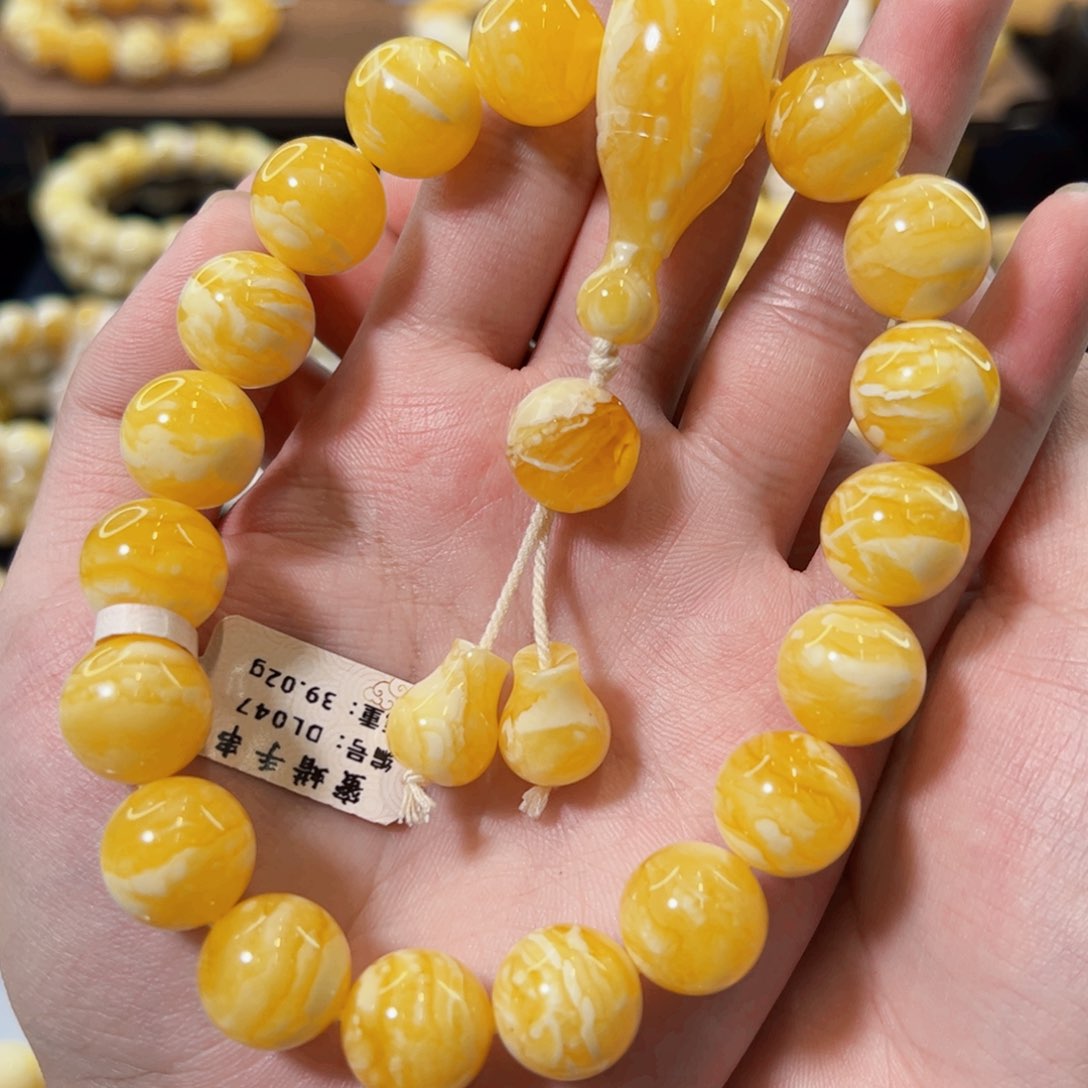 裸石琥珀未镶嵌14mm同料橘虎皮手持