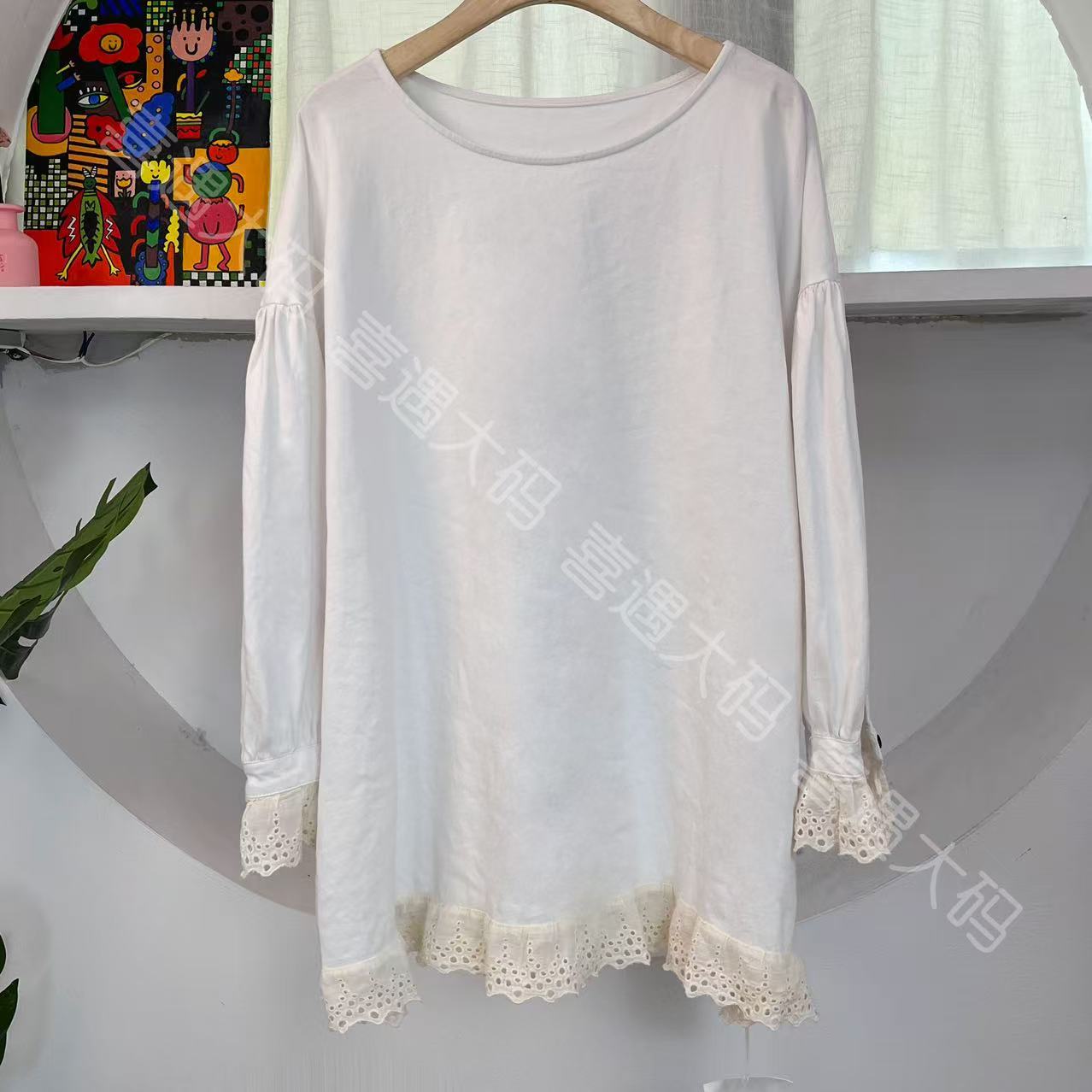 春天新款简约圆领套头宽松棉料长袖大码显瘦T恤百搭气质内搭打底