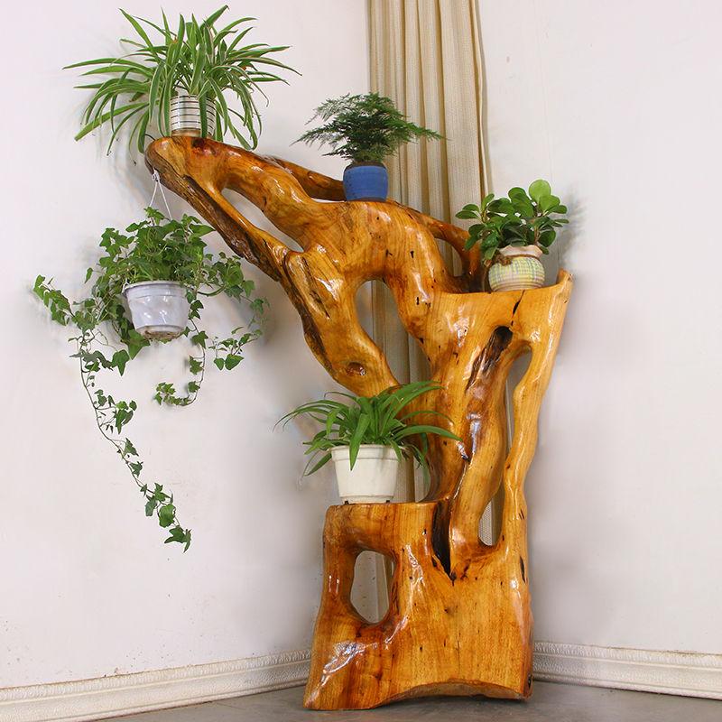 根雕花架实木天然树根树头花盆架原木天然随形客厅树桩摆件HT4195