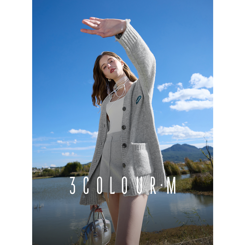 【陈大可专属】三彩2025春季新款卡通刺绣毛衣开衫V领针织衫外dbx