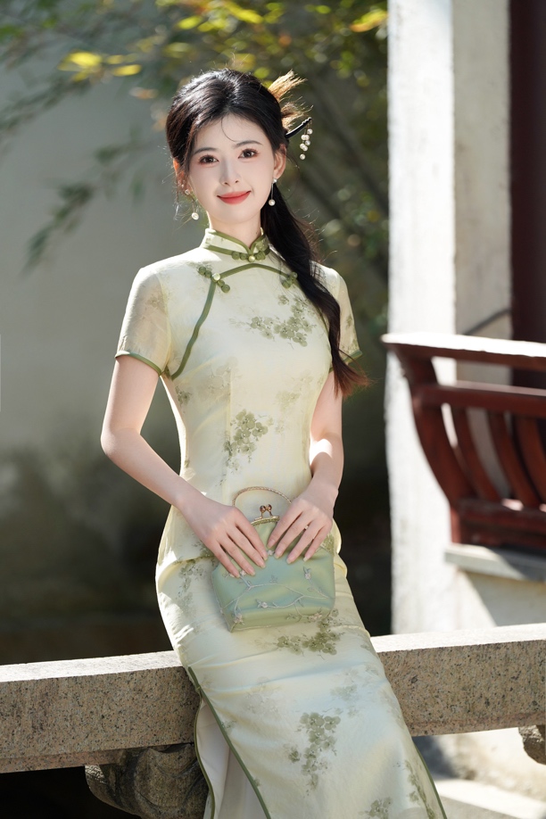 515 年轻款美龄襟花扣|绿林|旗袍