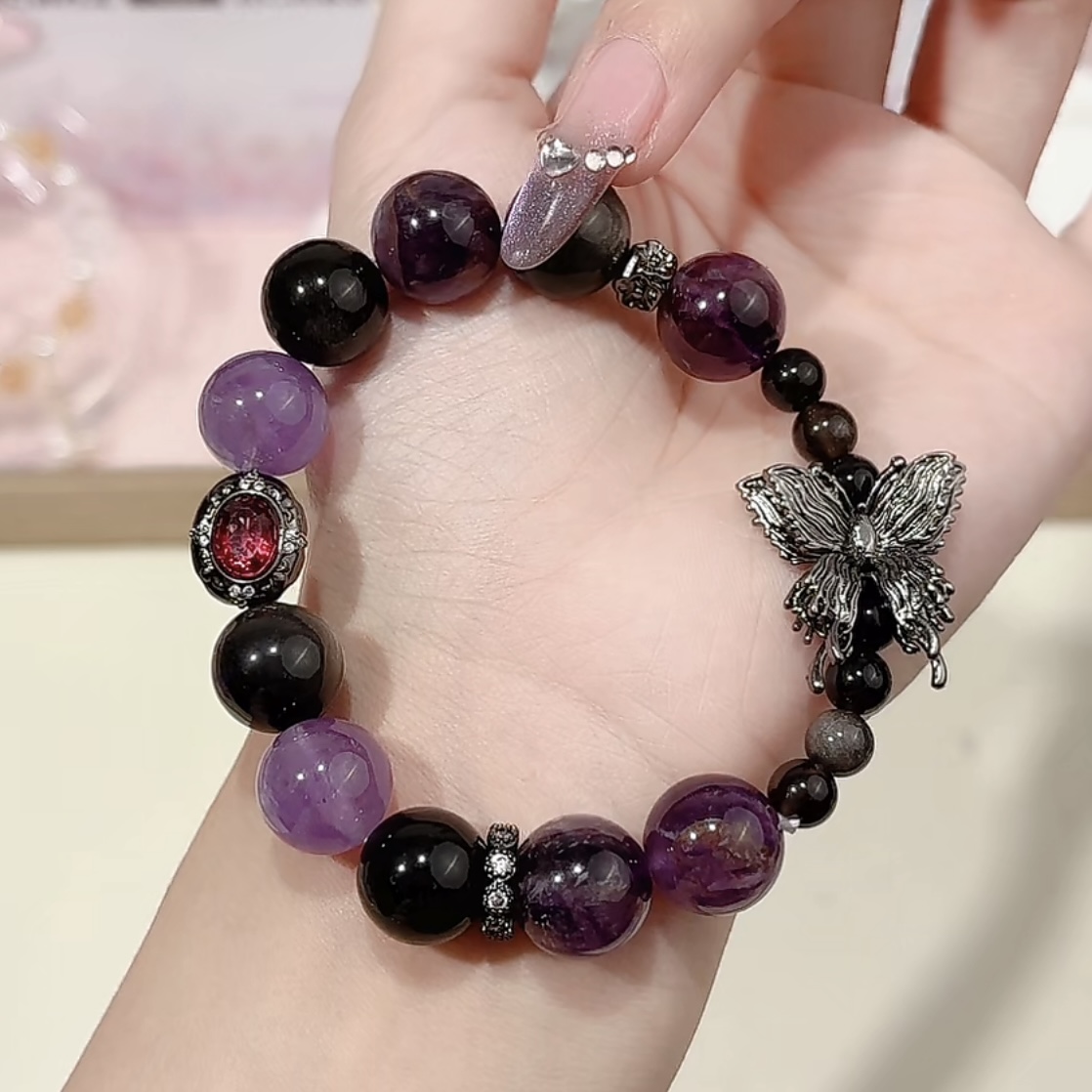 【姑姑敖闰】紫幽灵银曜石DIY设计手串手链多样性发