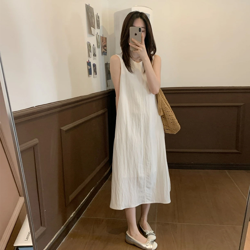 【现货+运补】法式高级感白色无袖背心海边度假气质长裙3321
