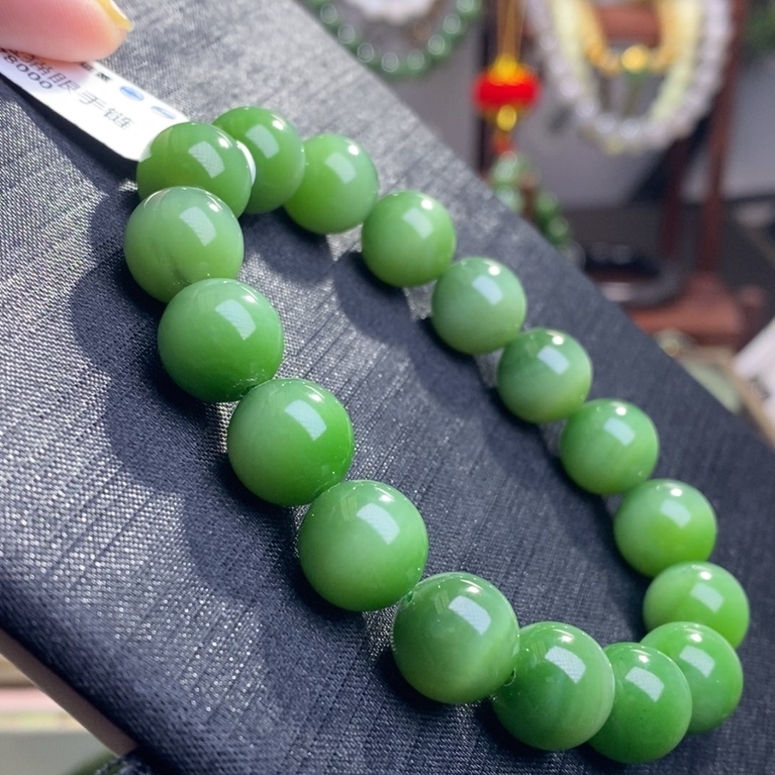 和田玉碧玉绿猫眼手串12MM未镶嵌