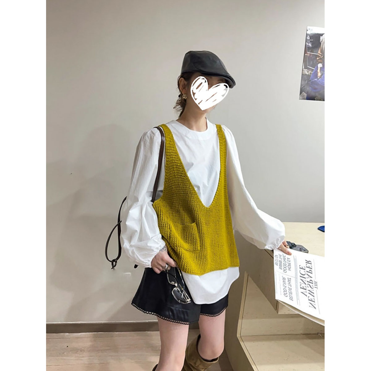 【3678】韩系圆领极简宽松显瘦衬衫毛衣背心上衣两件套