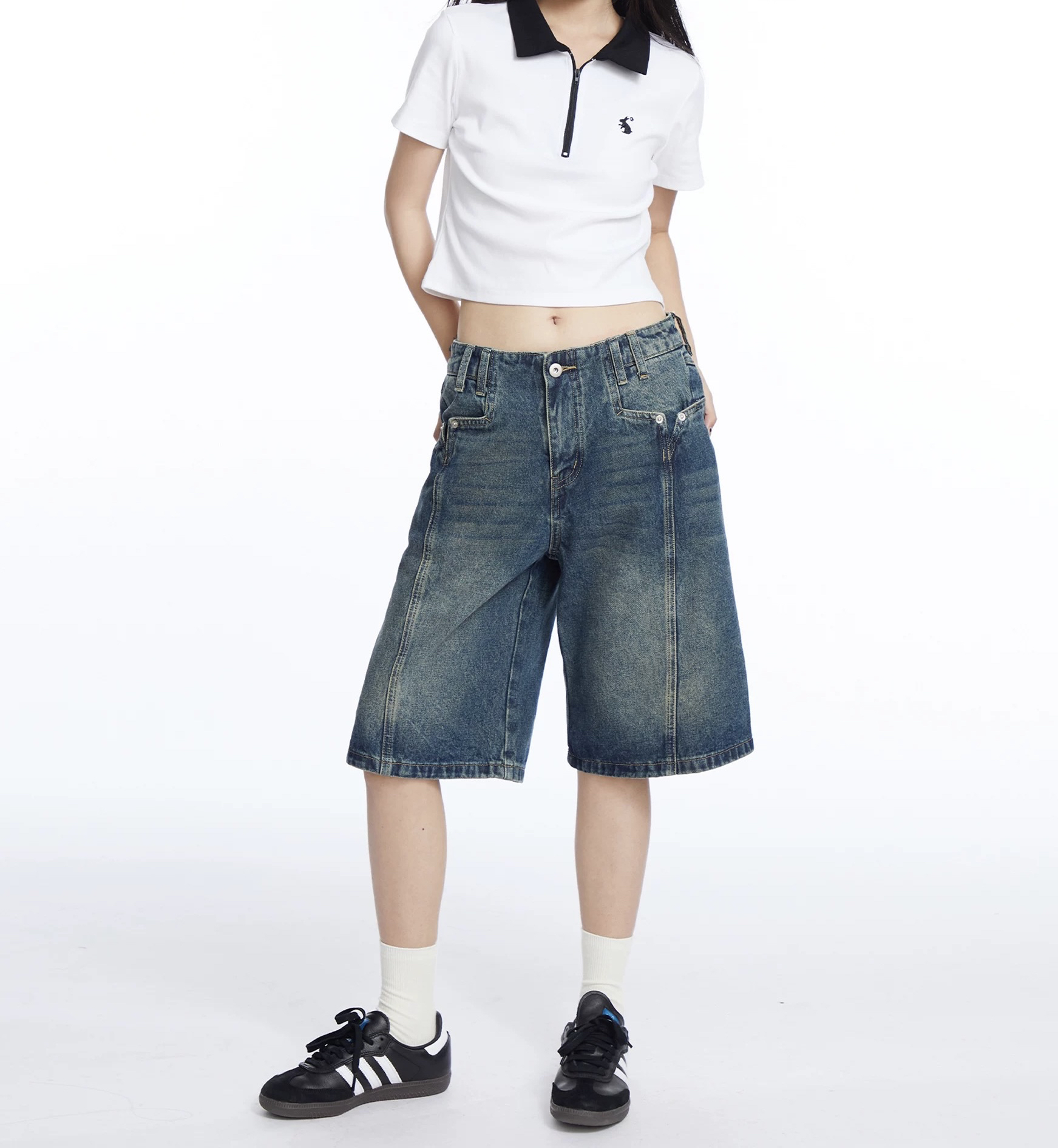 复古解构五分牛仔裤