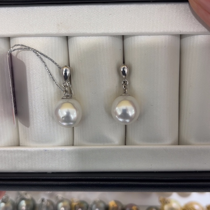 海水珍珠漏澳白水滴耳坠10-11mm银S925镶嵌