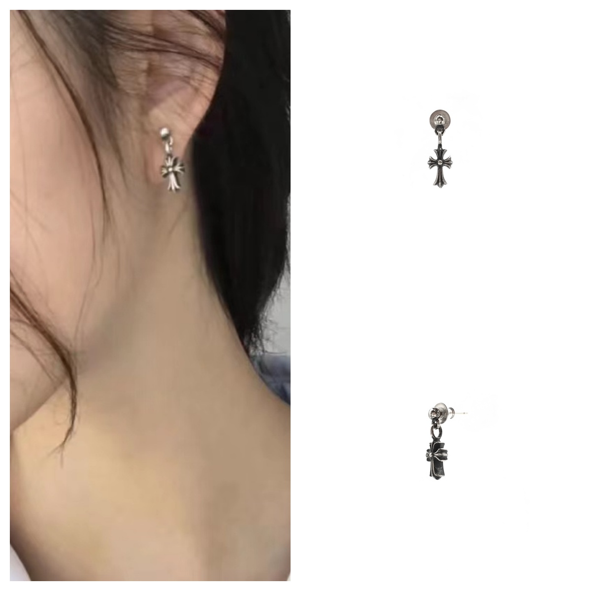 925银耳饰 Chrome Hearts 克罗心  925银Mini十字耳坠 耳钉