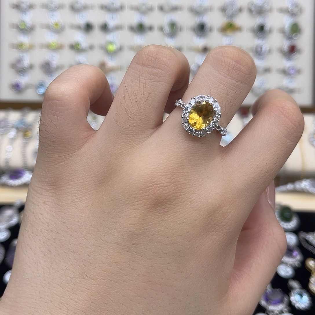 戒指银S925镶嵌黄晶