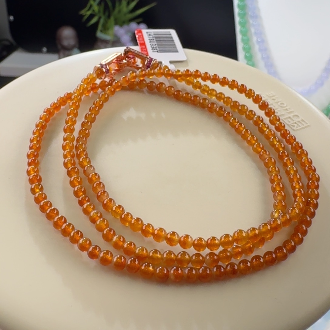 翡翠颈饰未镶嵌冰红翡小米项链