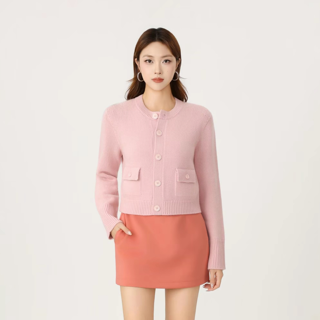 【北京阿玛施】548043初冬穿搭绵羊毛休闲通勤百搭气质圆领针织开衫