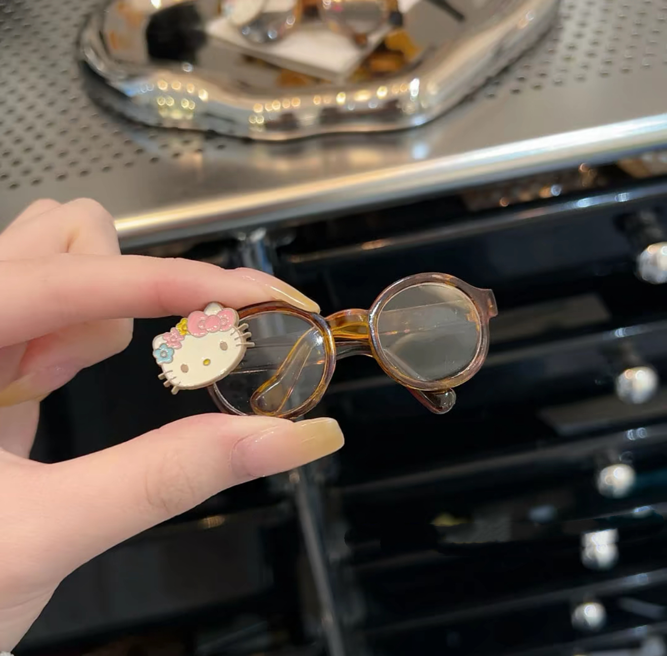 豹纹KT花花眼镜发夹