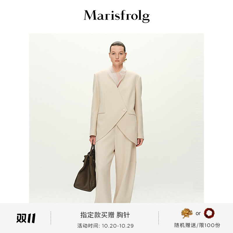 【艺术时装大衣】Marisfrolg玛丝菲尔香槟白四季羊毛裤子A1FZ13025