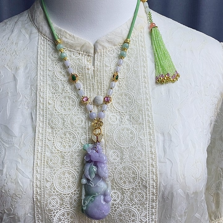 翡翠吊坠(赠链)未镶嵌翡翠紫翡雕刻葫芦吊坠