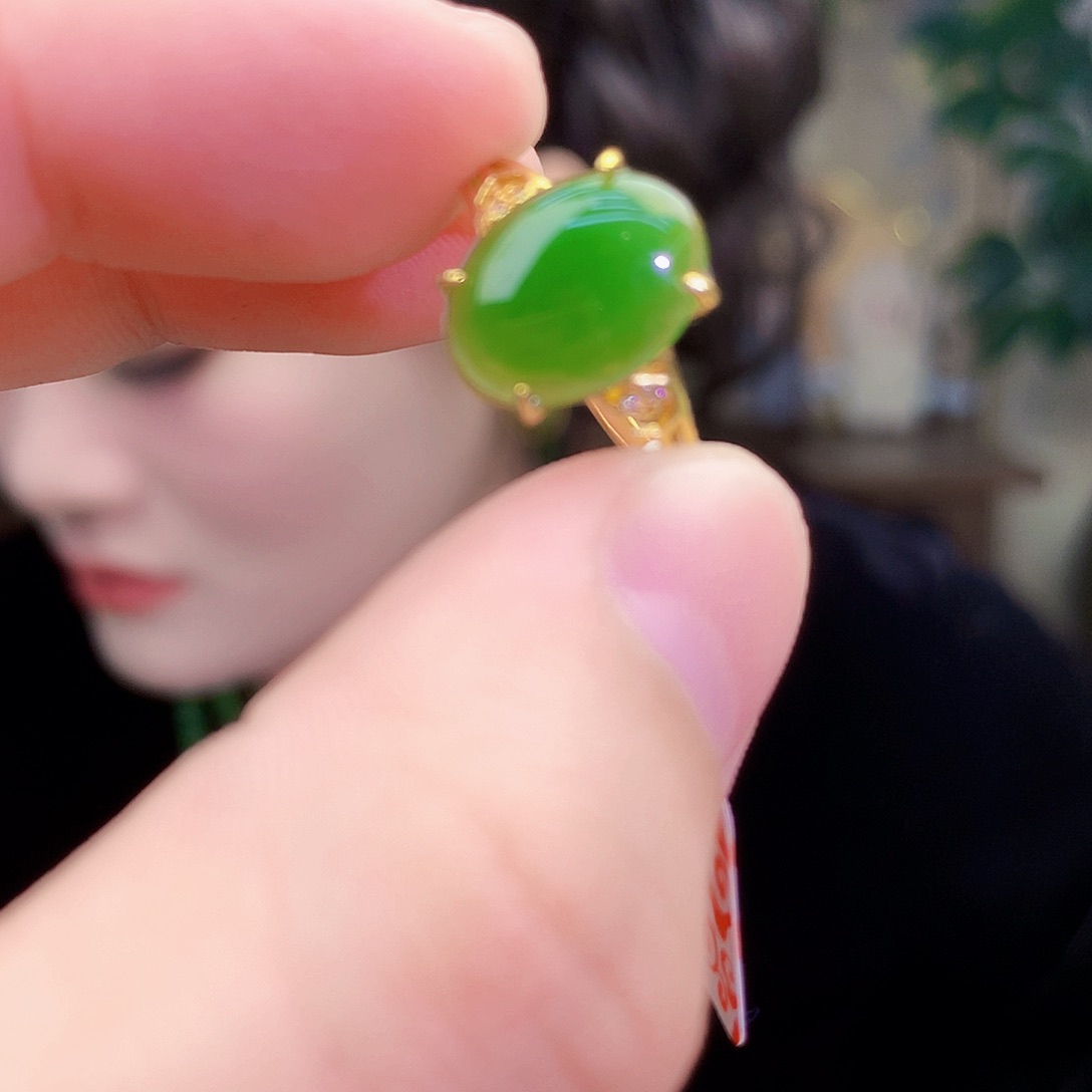 吊坠(不含链)银S925镶嵌和田玉（碧玉）戒指