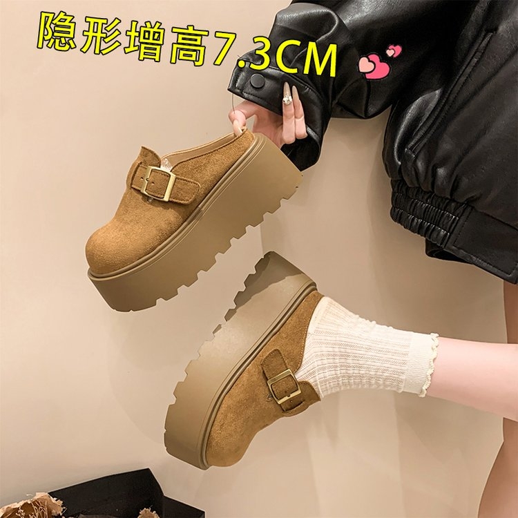 【娅】7cm厚底增高秋冬韩版复古百搭休闲时尚网红勃肯鞋包头拖鞋女