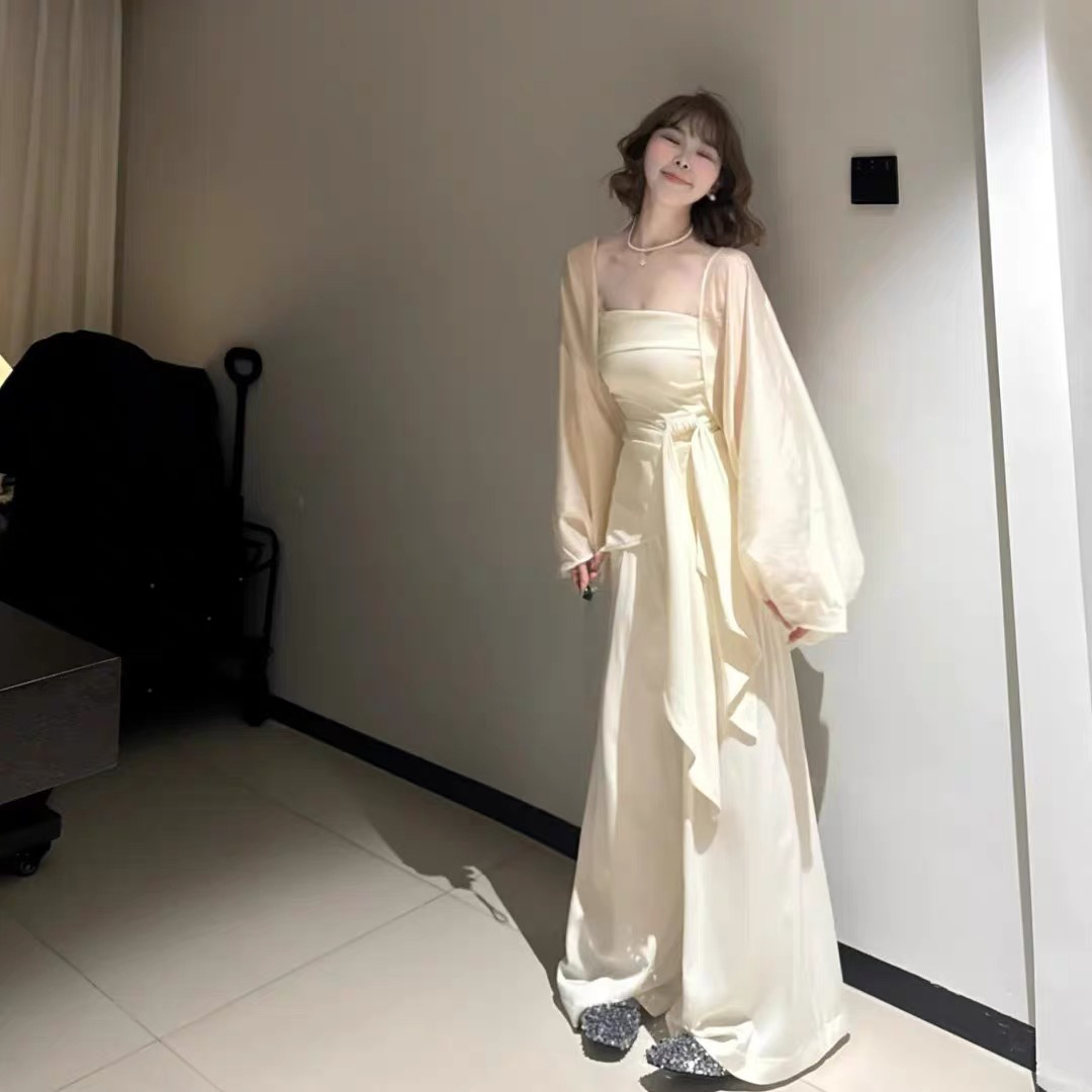 法式灯笼袖宽松版型防晒开衫女夏配吊带外搭薄纱披肩罩衫外套