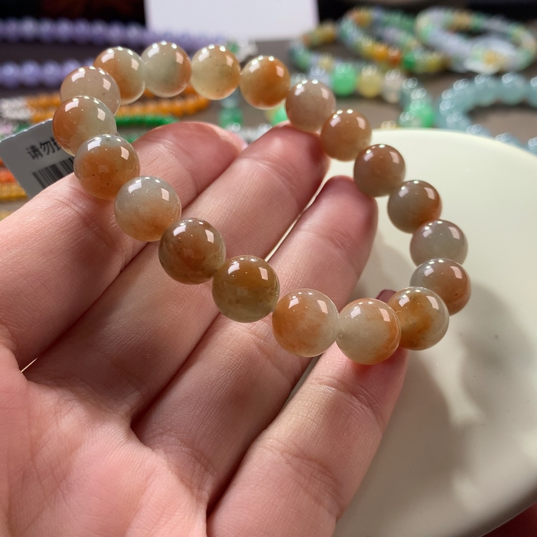 翡翠手链未镶嵌翡翠冰底飘西柚红卡10+