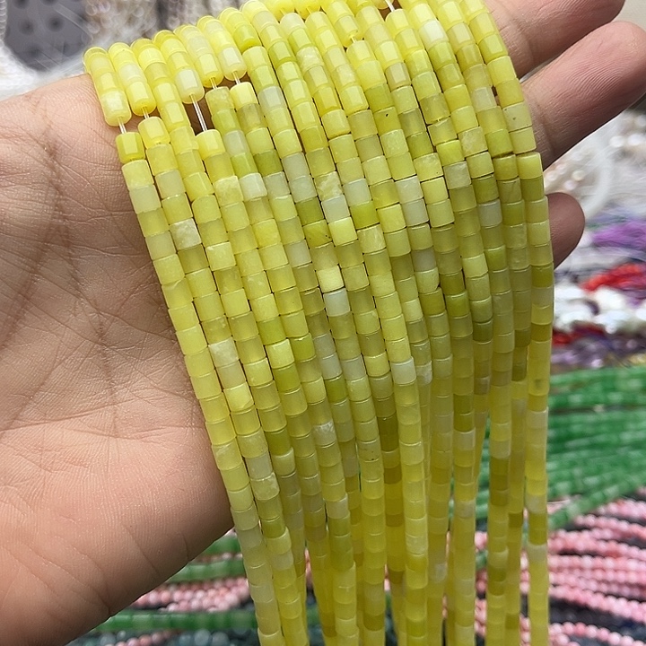 玛瑙/玉髓未镶嵌珠宝半成品一条4mm左右柠檬玉管珠