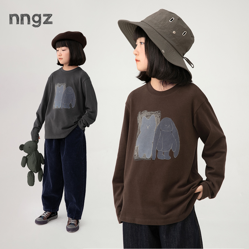 NNGZ设计师玩偶印花女童卫衣秋季百搭柔软舒适儿童打套头童装上衣