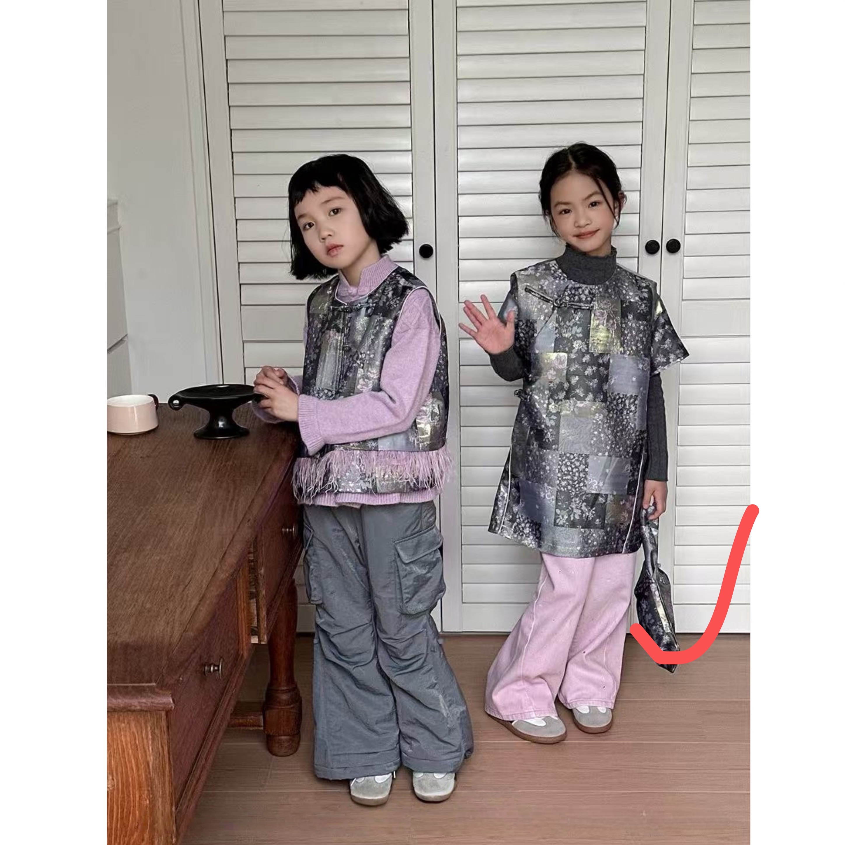 17247儿童灰粉色国风背心裙BG47417247