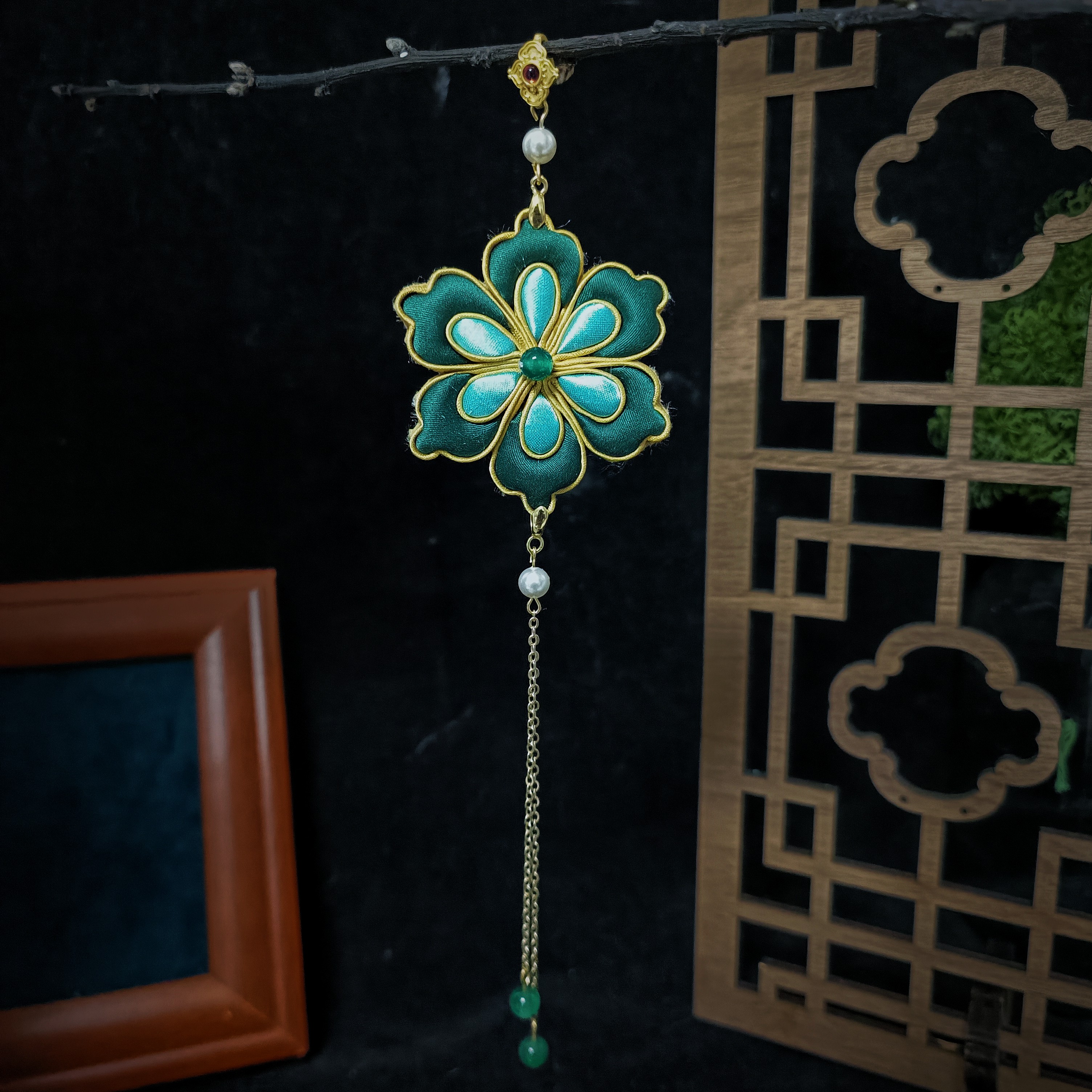 非金属布艺胸针 绿色宝相花手工盘扣新中式旗袍压襟