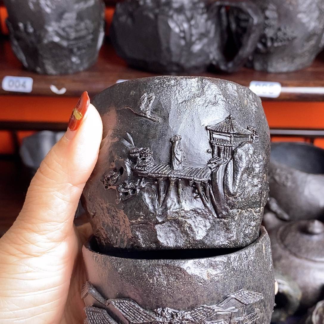 紫砂茶壶秀****飞冰碛岩精品山水主人杯2只