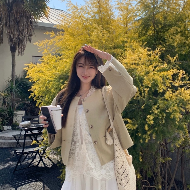 毛小兔2025春季单排扣短款拼接长袖气质短外套