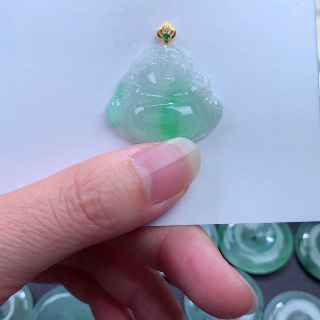 翡翠吊坠(不含链)18K金镶嵌