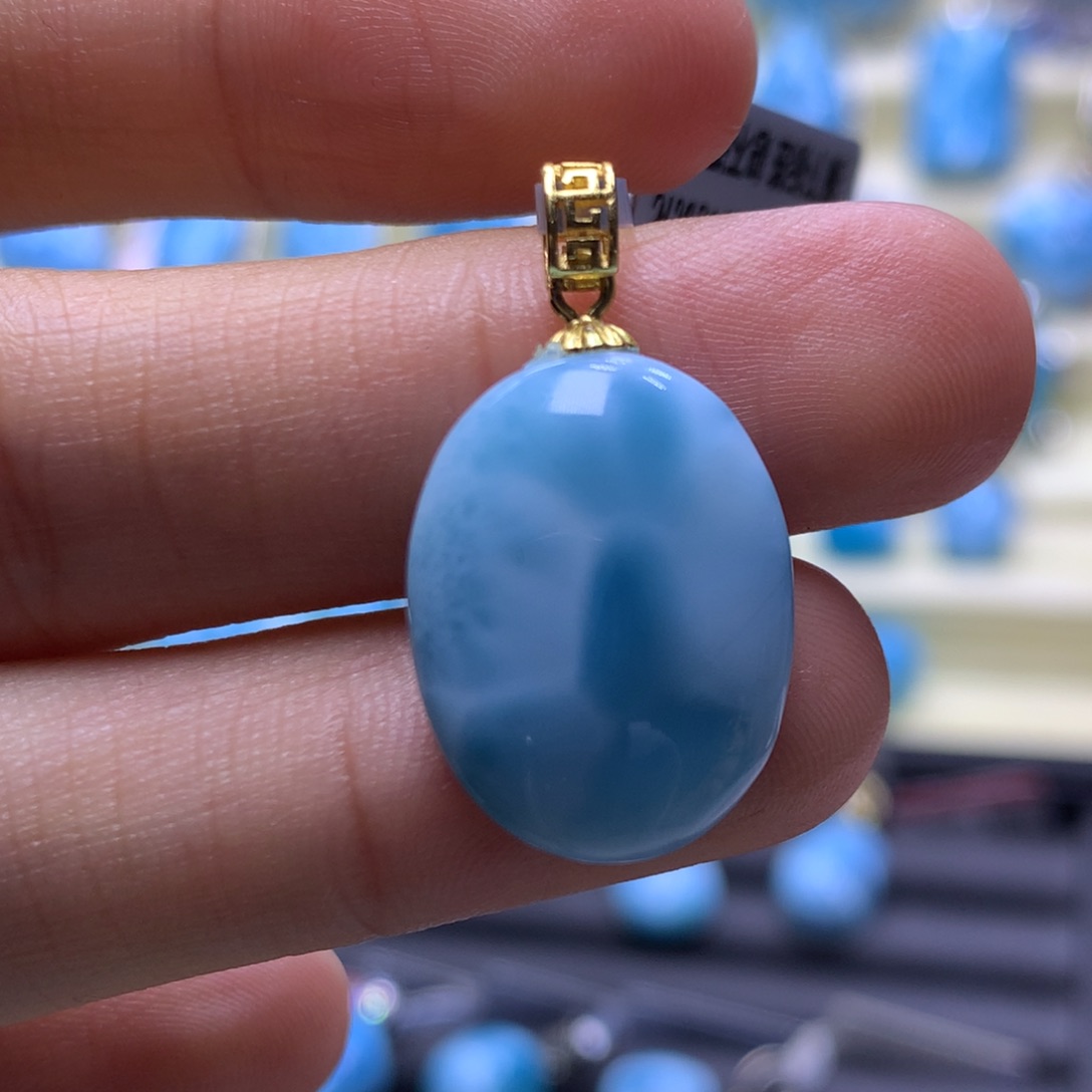 针钠钙石（海纹石）银S925镶嵌吊坠(不含链)蛋面吊坠色差略异